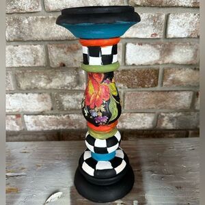 Hand Painted 12” Wood Candle Holder
